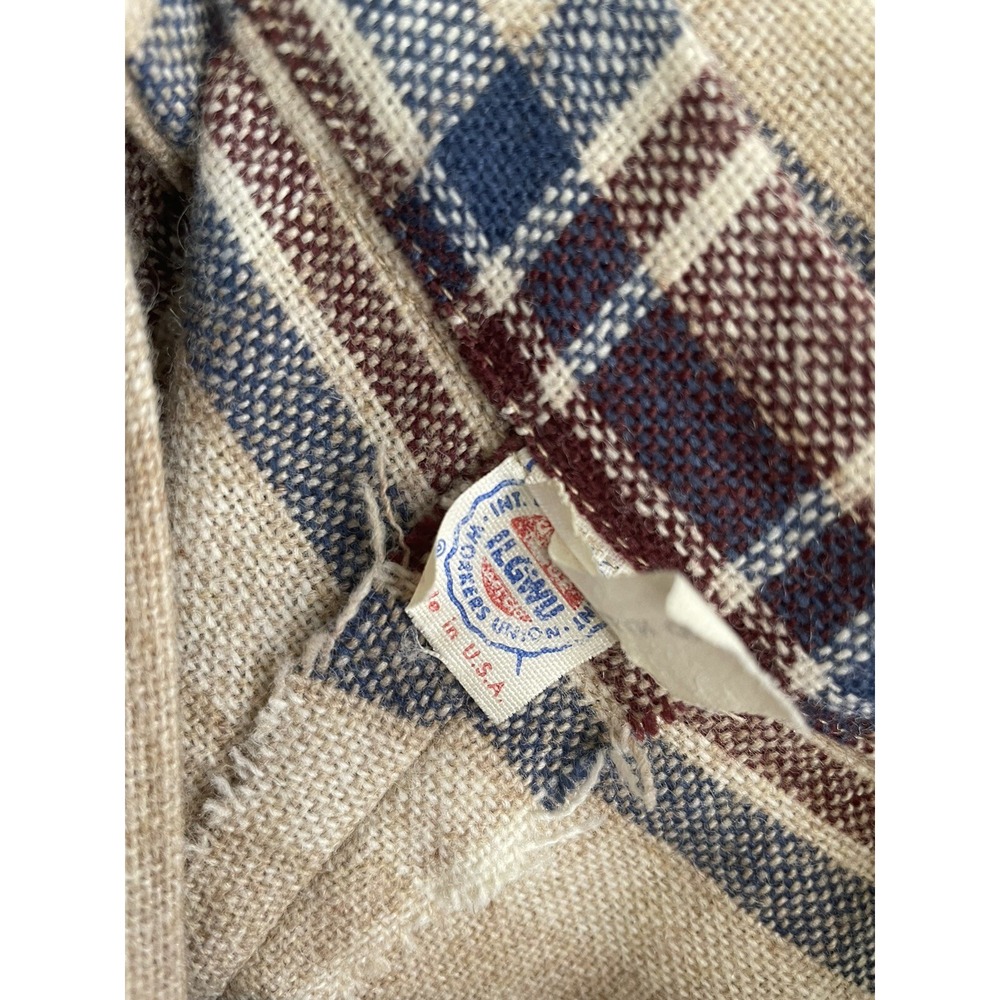 Vtg Union Made Wool Skirt Size 5 6 Tan & Blue Plaid Preppy Midi Knee School Girl - Picture 6 of 6